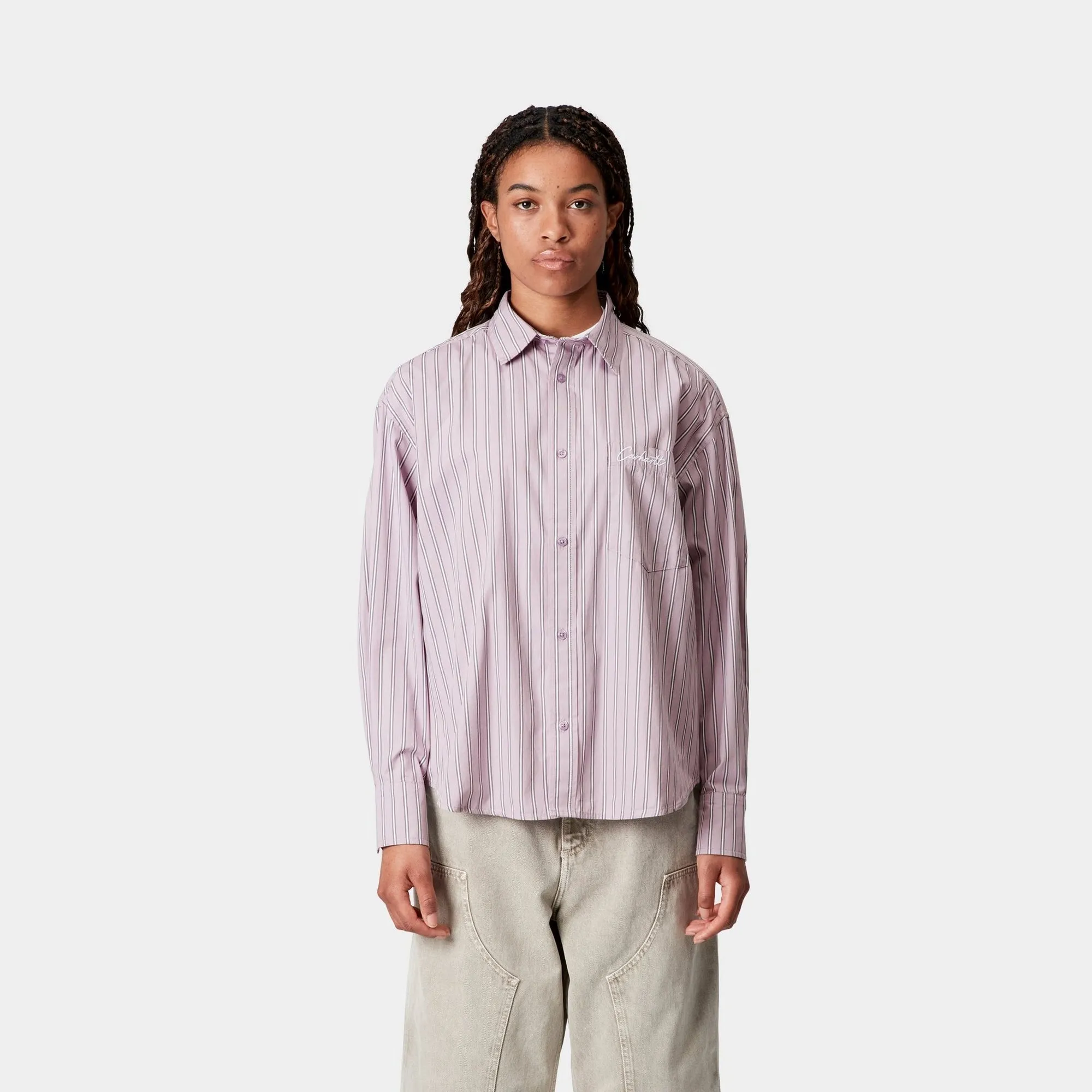 Womens Grimsby Stripe Shirt | Pink Fog Carhartt WIP