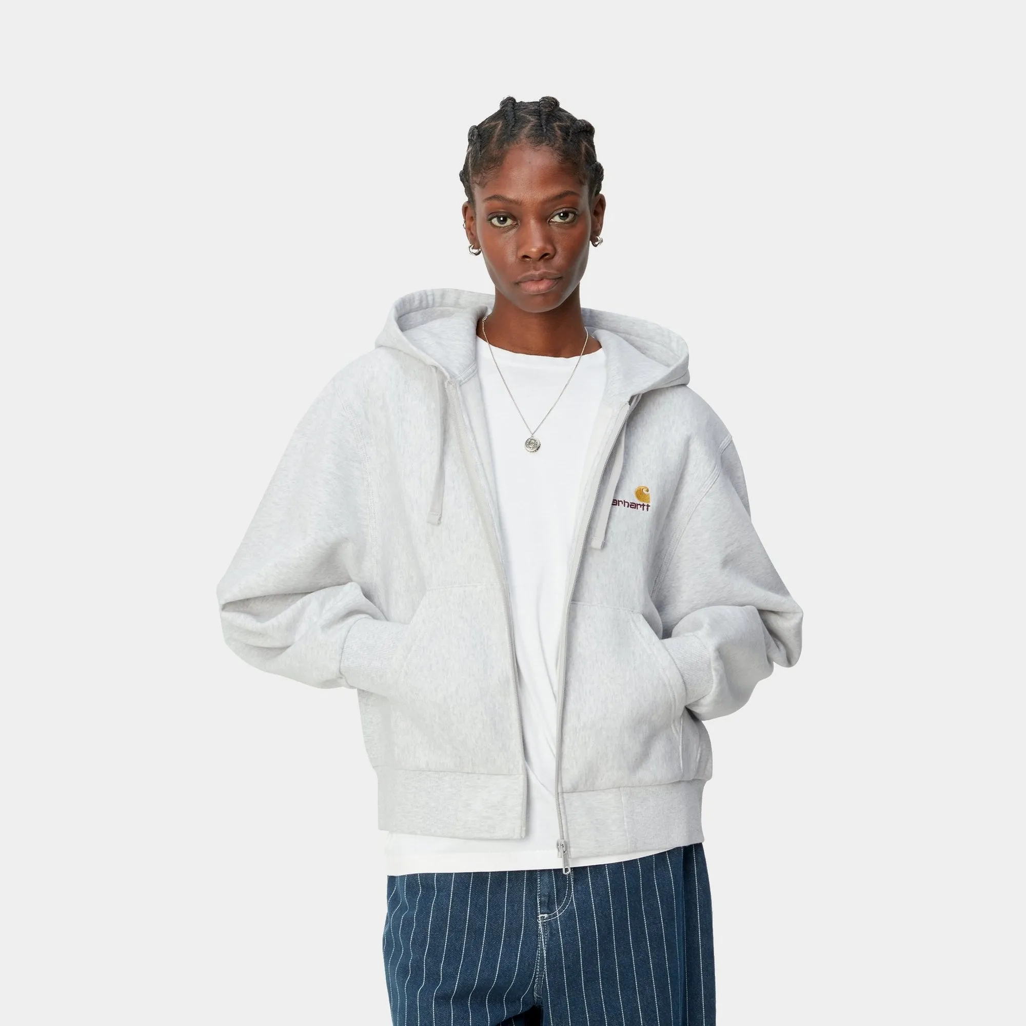 Womens Hooded American Script Jacket | Ash Heather Carhartt WIP