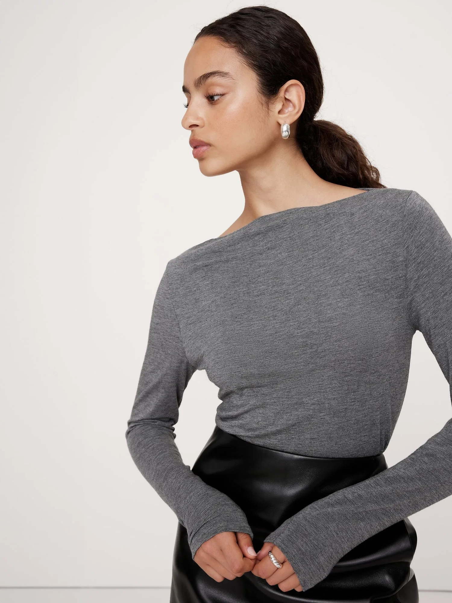 Wool-Blend Boat-Neck Top Banana Republic