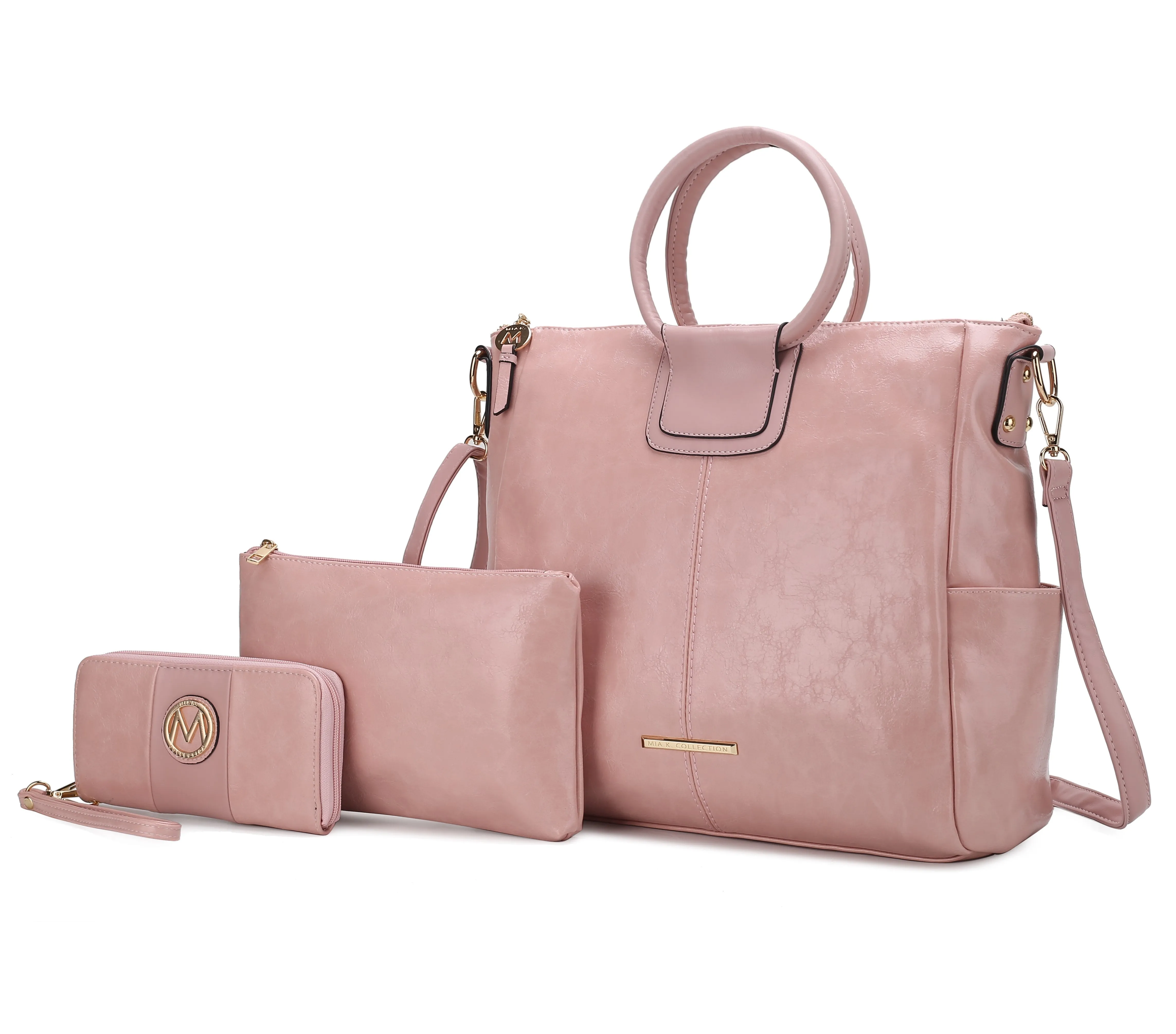 Zori Vegan Leather Womens Tote Bag with pouch and wallet -3 pieces