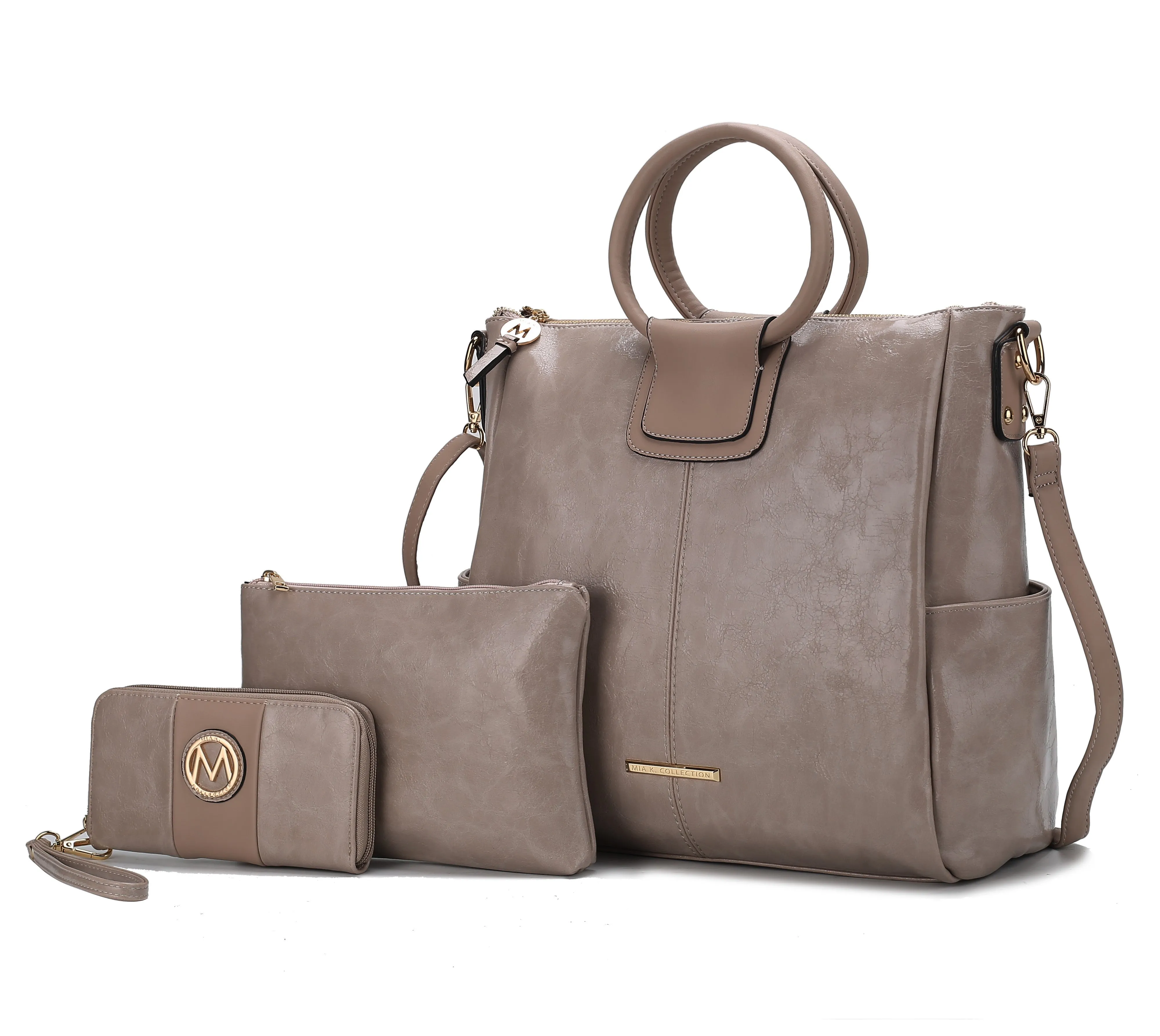 Zori Vegan Leather Womens Tote Bag with pouch and wallet -3 pieces