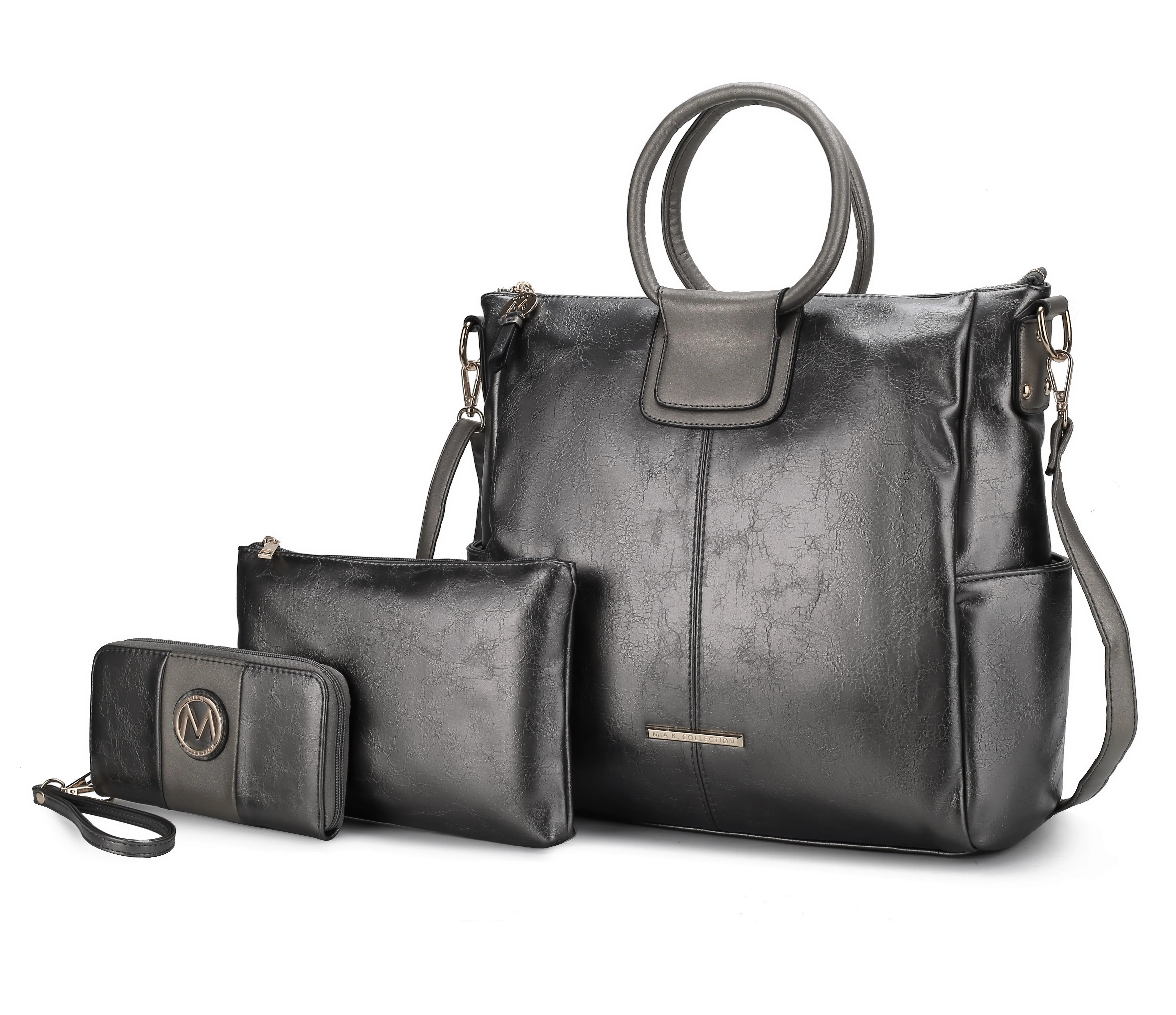 Zori Vegan Leather Womens Tote Bag with pouch and wallet -3 pieces